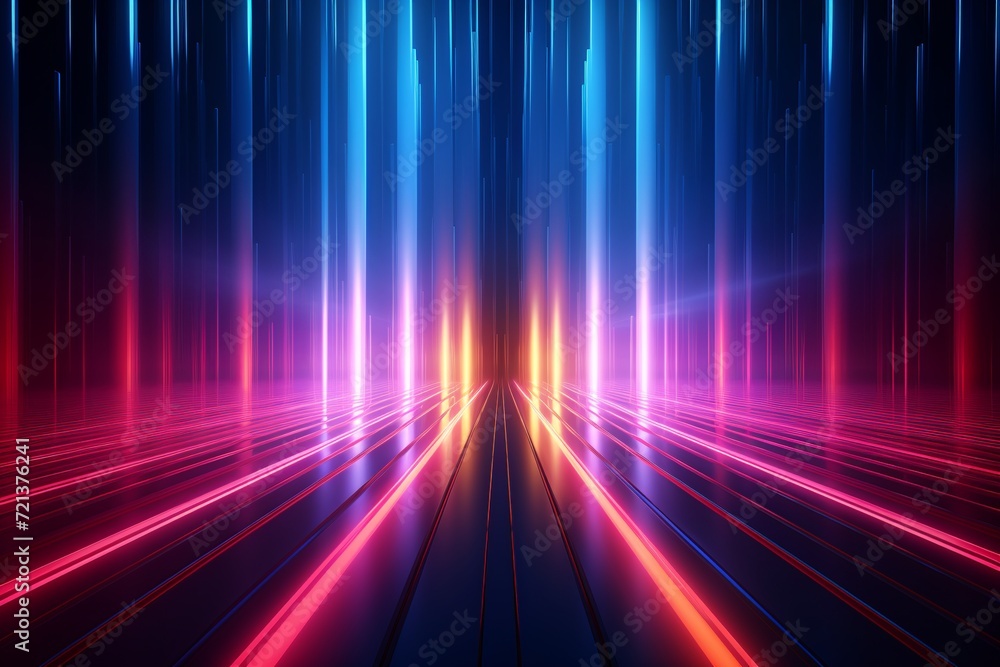 Poster experience the allure of this striking 3d rendering, presenting an abstract neon background designed