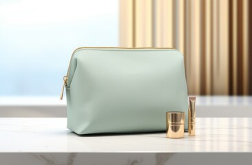 Toiletry bag mockup. luxury cosmetic bag.leather zip top pouch
