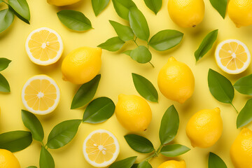 flat lay slice lemon in yellow background