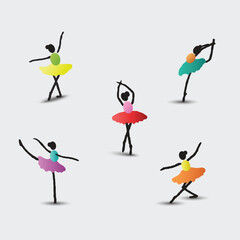Vector illustration of a ballerina in different poses, 
