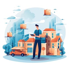 Delivery man concept, online order tracking, delivery home and office. Illustration