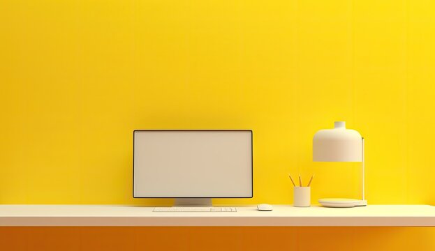 the blank screen behind a yellow wall