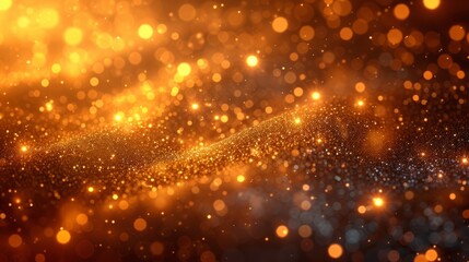 Fototapeta na wymiar Golden glitter background with shiny particles and bokeh lights