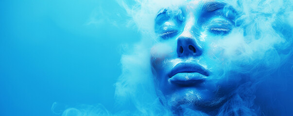 Face with smoke and blue background