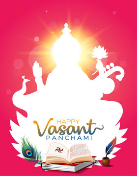 Vector illustration of Vasant Panchami. Indian hindu Goddess saraswati puja festival background. Poster banner and template design.