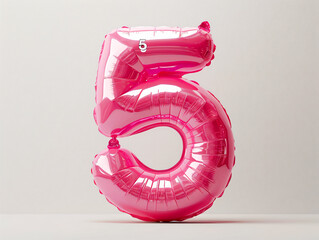 Number 5 pink inflatable balloon isolated on white background for birthday party  3d render