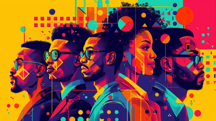 Black History Month abstract illustration of Diverse representations of African American across different fields	