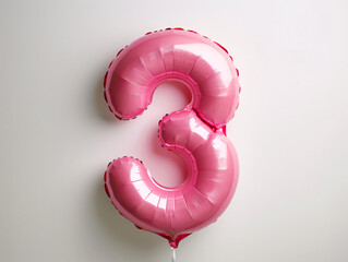 Number 3 pink inflatable balloon isolated on white background for birthday party  3d render