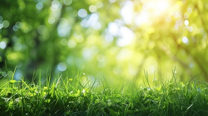 Spring Awakening: Fresh Green Leaves and Blossoms with Radiant Bokeh Light Background