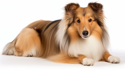 Dog, Shetland in  crouching position