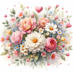 Obraz premium watercolor wildflower bouquet with white background