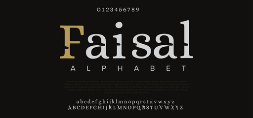 Faisal classic serif font decorative vintage retro. Creative vector illustration - obrazy, fototapety, plakaty
