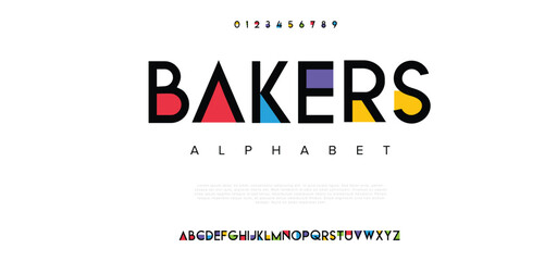 Bakers abstract digital technology logo font alphabet. Minimal modern urban fonts for logo, brand etc. Typography typeface uppercase lowercase and number. vector illustration