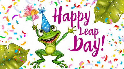 Leap day, one extra day, Leap year 29 February 2024 illustration. Cute Green Frog with calendar and text One Extra Day.