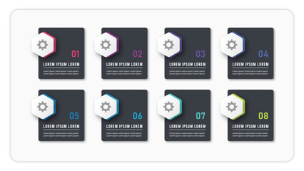Eight box hexagon shape infographics