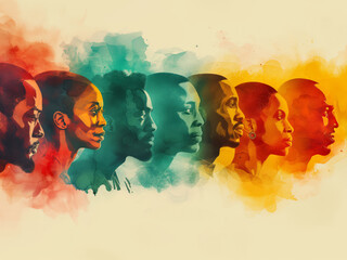 Black History Month colourful abstract illustration of Diverse representations of African-American across different fields - obrazy, fototapety, plakaty