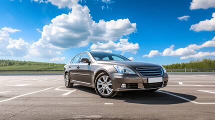 Obraz premium Luxury car parked in an empty parking lot on a sunny day