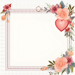 Valentine's day background with roses and hearts. Beautiful floral frame with free space for your own design.