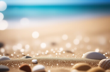 Beach and ocean closeup view. Sunny boke. Blur background.