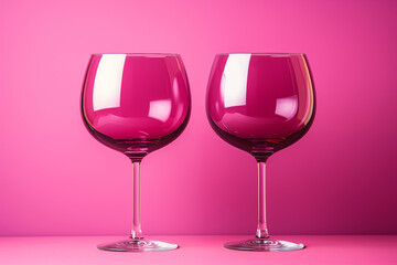 Two glasses of wine on pink background.