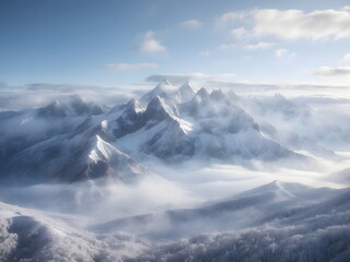 Fototapeta na wymiar Aerial View of Snowy Mountain Landscape