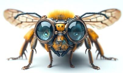 Steampunk bee illustration. Funny insect cyborg.
