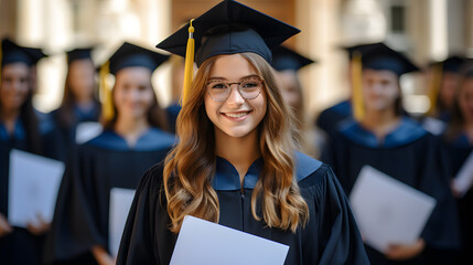 portrait of positive female teenager student woman