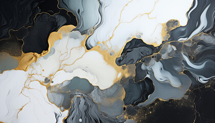 Elegant black, white, and gold marble background texture for wallpaper or presentation
