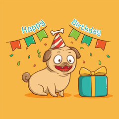 cute birthday pug dog party vector illustration