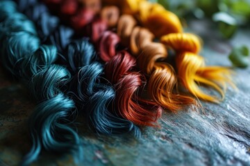 A palette showcasing a variety of dyed hair colors. Close-up view