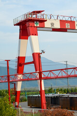 Part of the bridge crane photographed from the rear side.