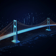 Bridge from digital data, Abstract illustration, 3d low poly with lines and dots - 721389298