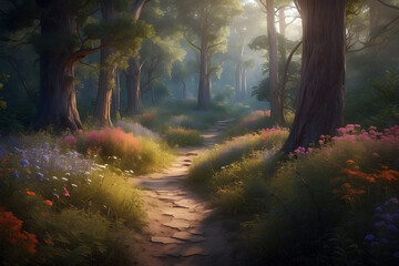 Forest path - Road in the Nature - Green Environment, Healty Location