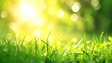 Obraz premium Green grass and sunlight banner background