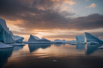 Iceberg at sunset on the Arctic Sea - Beauty in Nature, Climate Change