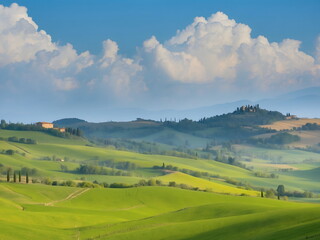 Fototapeta na wymiar idyllic tuscany: a fictional landscape illustration of tranquil italian hills - the beauty of a rural tuscan scenery 