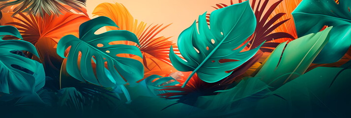 Tropical Vibe abstract volumetric design on a clean background, infusing a sense of exotic and fresh aesthetics. - obrazy, fototapety, plakaty