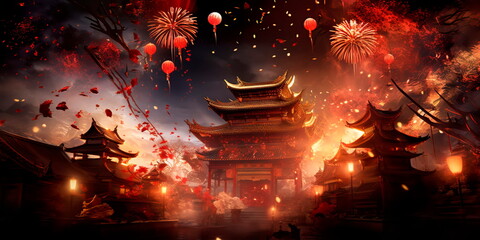 firecracker display, symbolizing the banishment of evil spirits and the welcome of a prosperous year.