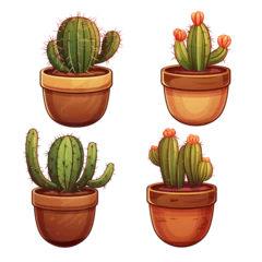 Fotobehang Cactus in pot Illustration of cactuses in pots isolated on transparent background