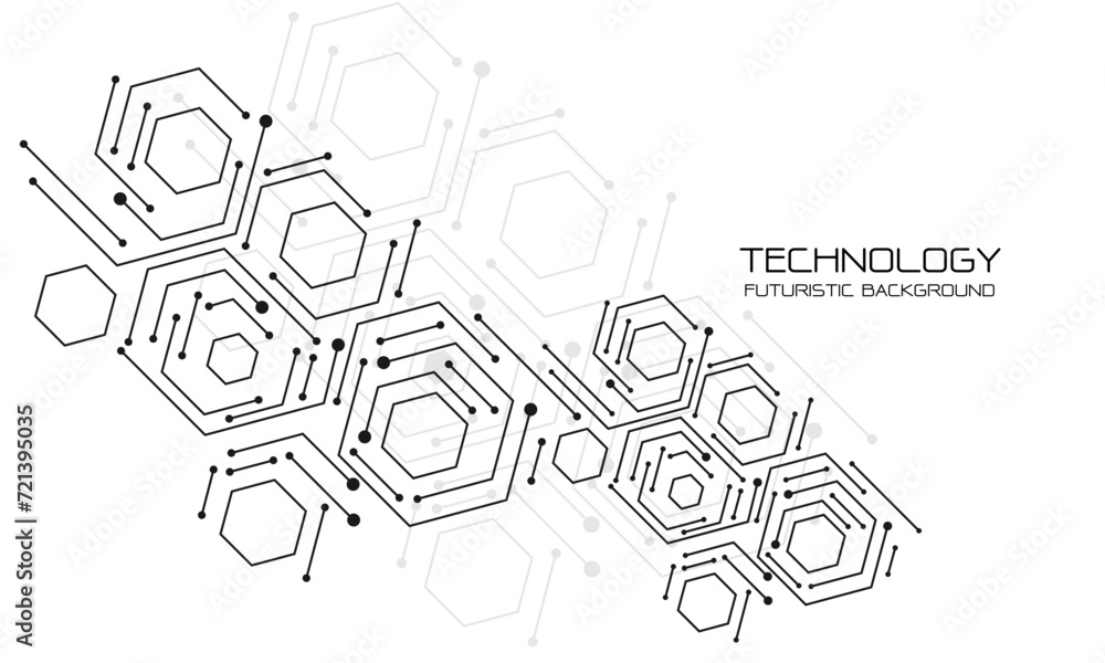 Poster Abstract black hexagon circuit cyber technology geometric on white design modern futuristic creative background vector