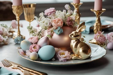Plexiglas foto achterwand Golden Easter eggs © Poulami