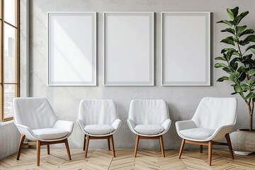 Minimalist Office Mockup Frame on Wall,Clean Workspace Mockup in Modern Office