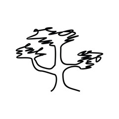 Continuous one line doodle drawing of a tree with twigs and leaves. children's scribbles. Lineart Vector Illustration