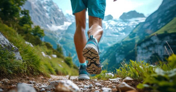 A Man's Journey Along a Mountain Path with Sport Shoes
