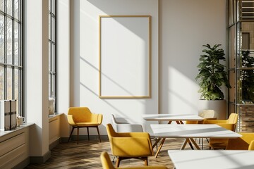 Minimalist Office Mockup Frame on Wall,Clean Workspace Mockup in Modern Office