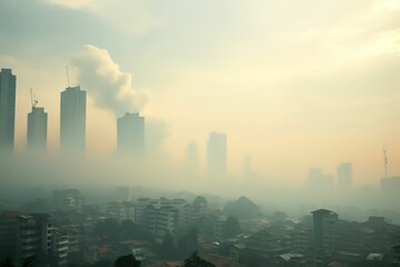 High air pollution and haze envelops the high rises