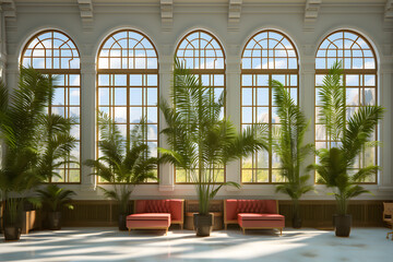 Reception Area with Botanical Garden Atrium - obrazy, fototapety, plakaty