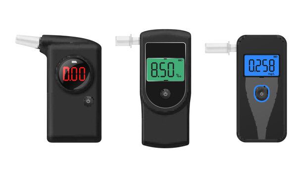 Portable breathalyzer with colored LCD screen for alcohol measurement set realistic vector