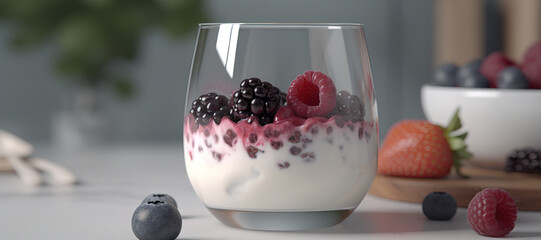 blueberry and strawbery in a glass, fruit, milk, smoothies 1