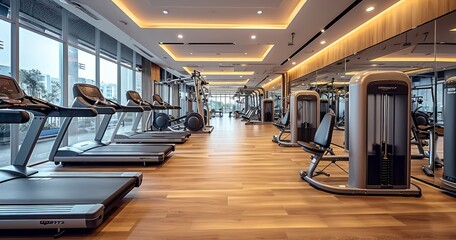 A Premium Well-Equipped Gym with Modern Facilities and Advanced Fitness Gear - obrazy, fototapety, plakaty